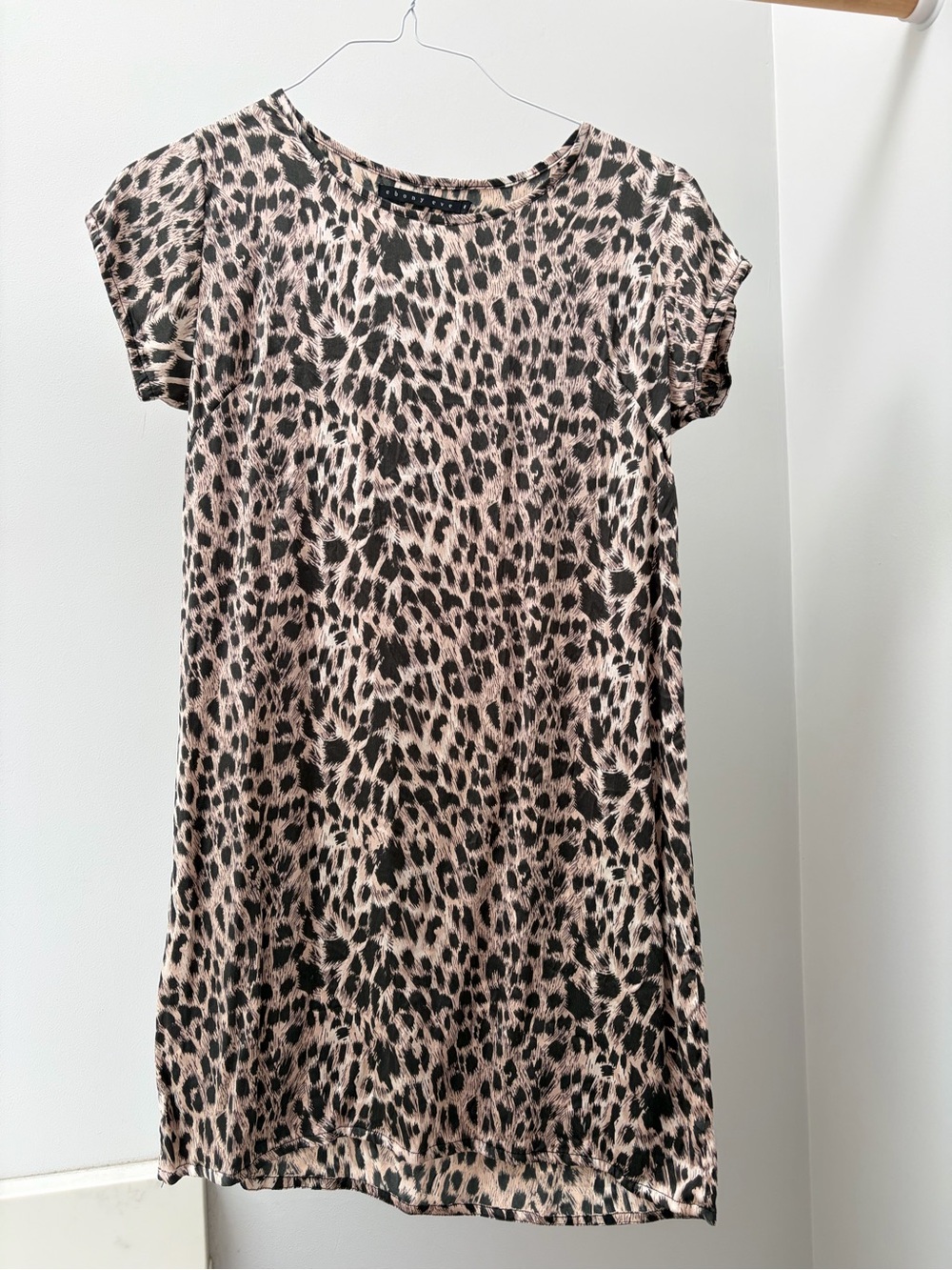Silk Leopard Print Short Sleeve Tunic Top - Pink/Black